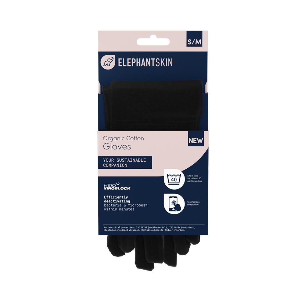 Neqi Elephant Skin Organic Cotton Antibacterial  Gloves - Black - S/M 1 x pair
